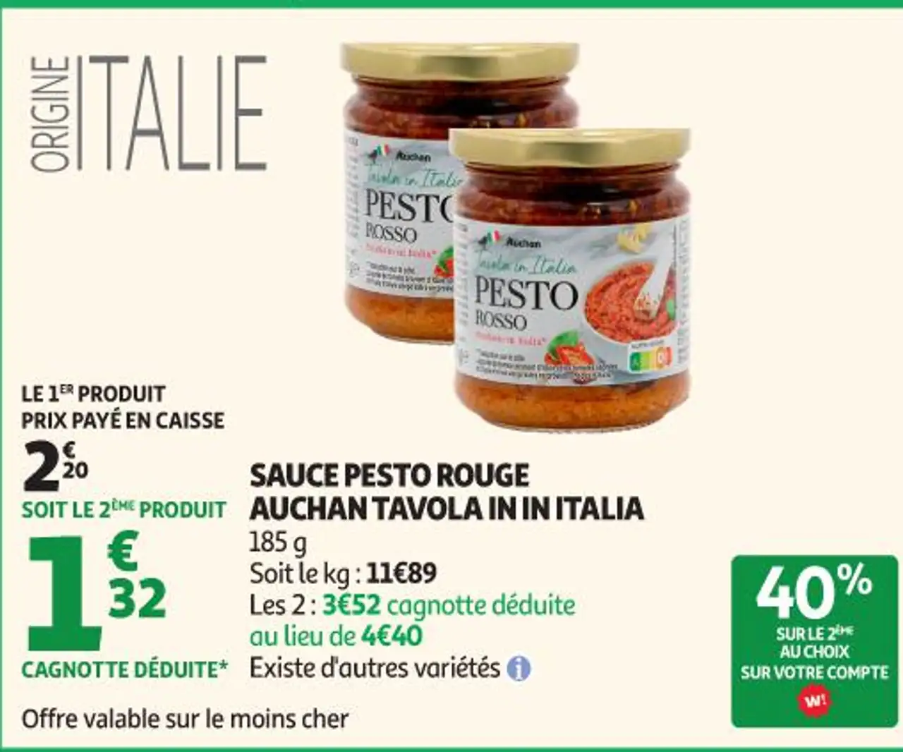 SAUCE PESTO ROUGE AUCHAN TAVOLA IN IN ITALIA