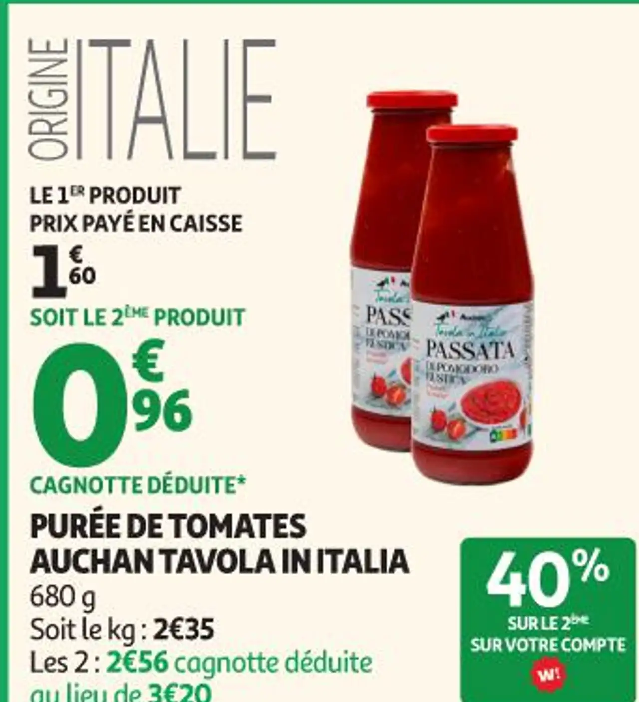 PURÉE DE TOMATES AUCHAN TAVOLA IN ITALIA
