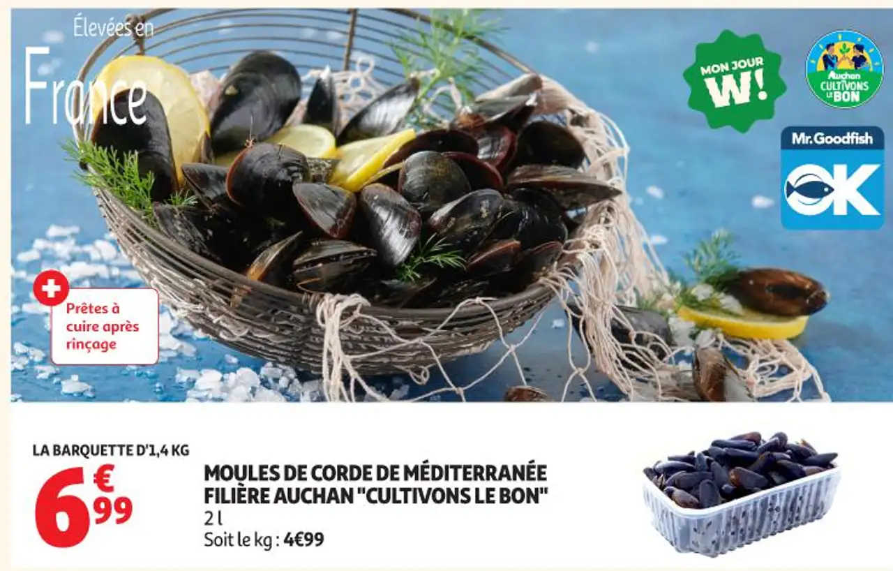 MOULES DE CORDE DE MÉDITERRANÉE FILIÈRE AUCHAN "CULTIVONS LE BON"