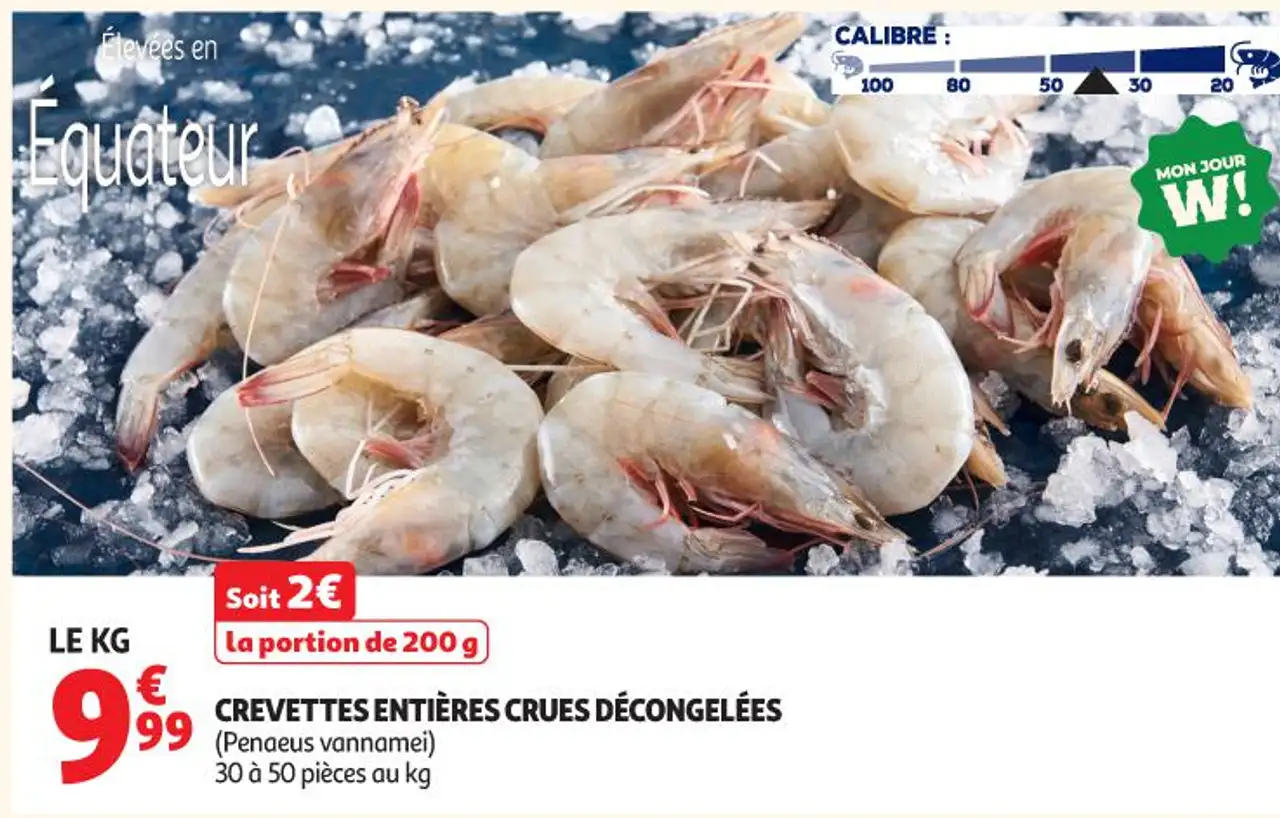 CREVETTES ENTIÈRES CRUES DÉCONGELÉES