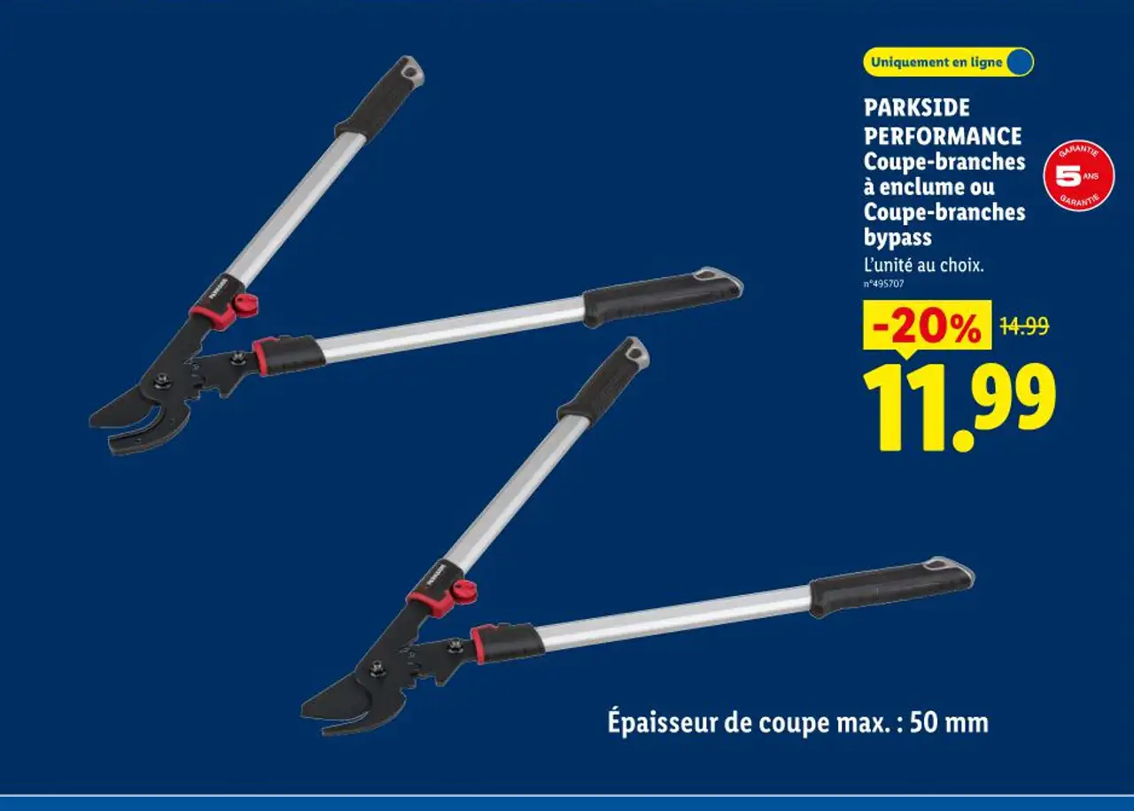 PARKSIDE PERFORMANCE Coupe-branches à enclume ou Coupe-branches bypass
