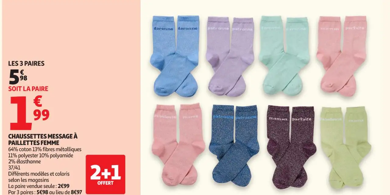 CHAUSSETTES MESSAGE À PAILLETTES FEMME