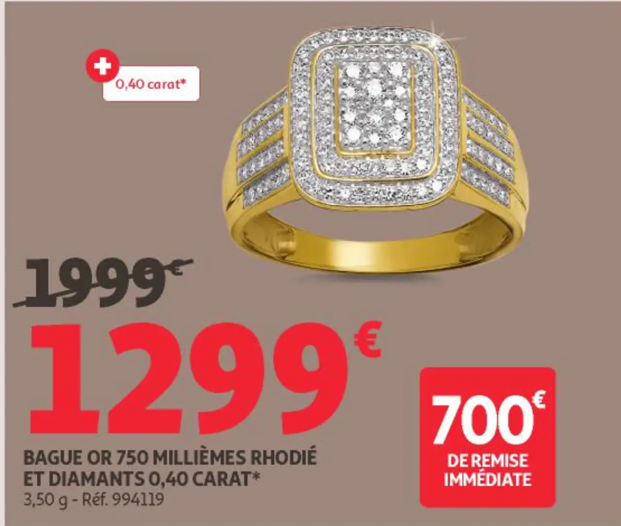 BAGUE OR 750 MILLIÈMES RHODIÉ ET DIAMANTS 0,40 CARAT*
