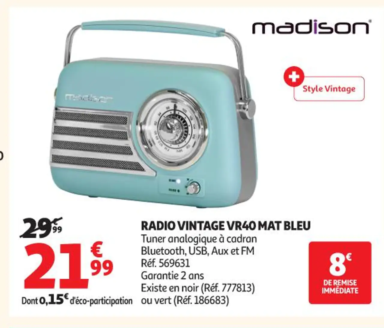 RADIO VINTAGE VR40 MAT BLEU