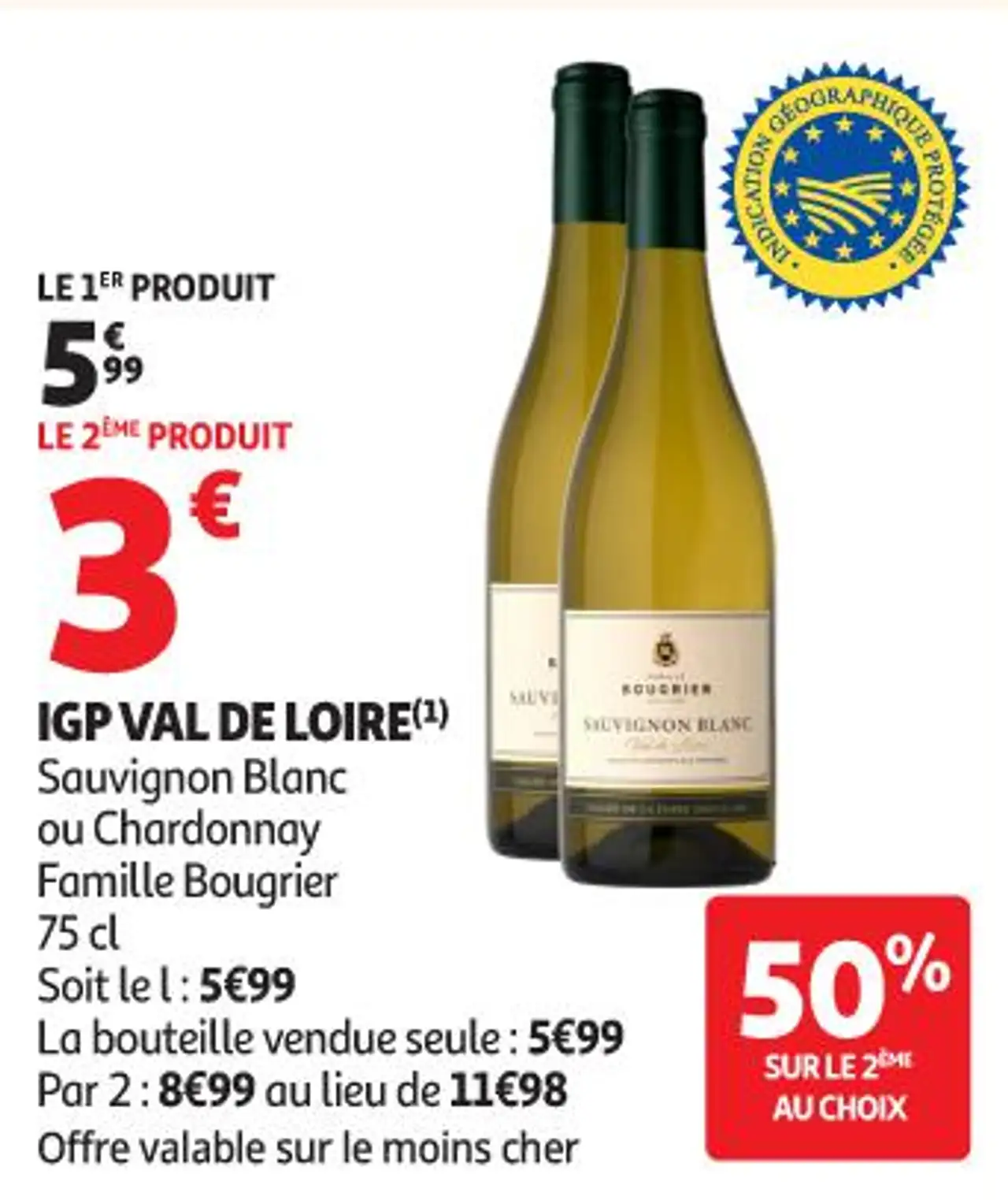 IGP VAL DE LOIRE(1) Sauvignon Blanc ou Chardonnay Famille Bougrier
