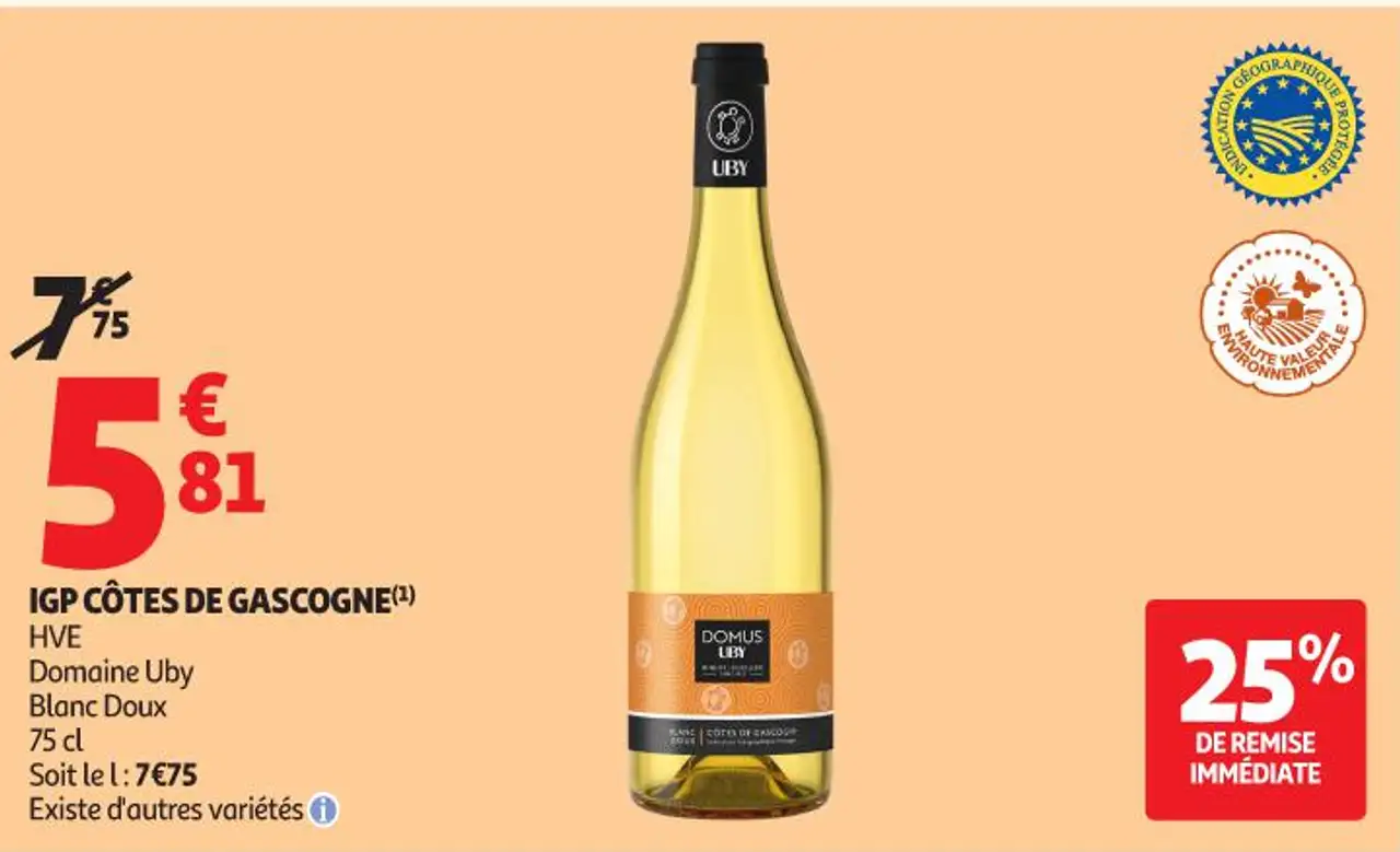 IGP CÔTES DE GASCOGNE(1) HVE Domaine Uby Blanc Doux
