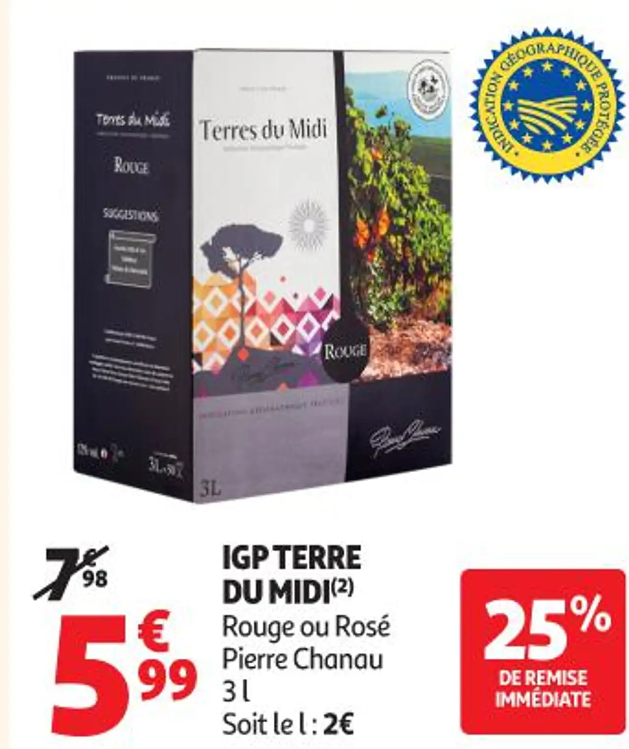 IGP TERRE DU MIDI(2) Rouge ou Rosé Pierre Chanau 3 l