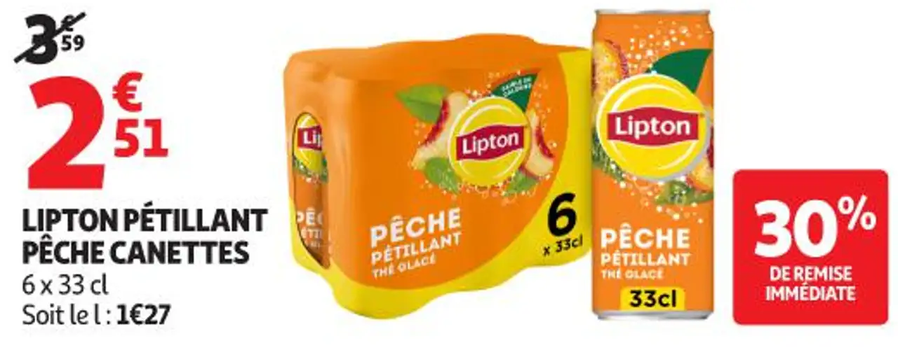 LIPTON PÉTILLANT PÊCHE CANETTES 6 x 33 cl