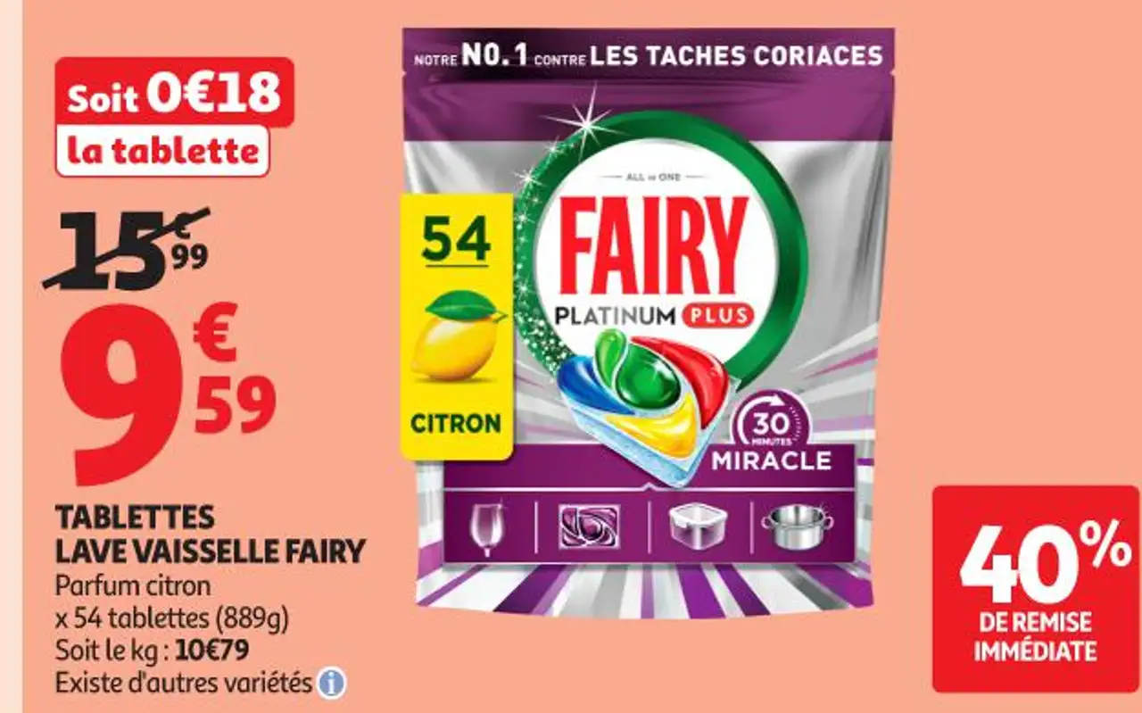 TABLETTES LAVE VAISSELLE FAIRY Parfum citron