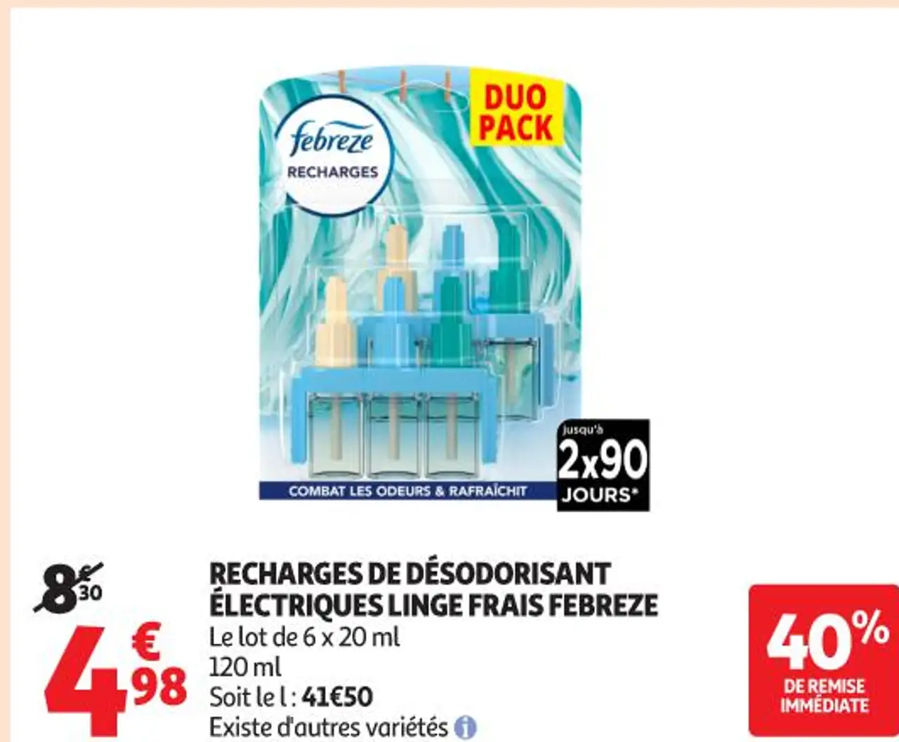 RECHARGES DE DÉSODORISANT ÉLECTRIQUES LINGE FRAIS FEBREZE