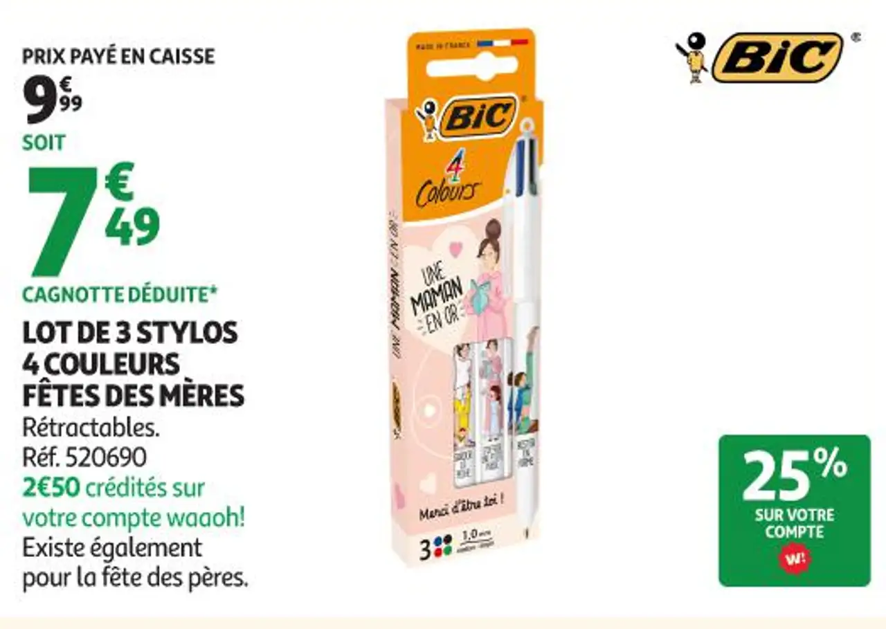 LOT DE 3 STYLOS 4 COULEURS FÊTES DES MÈRES