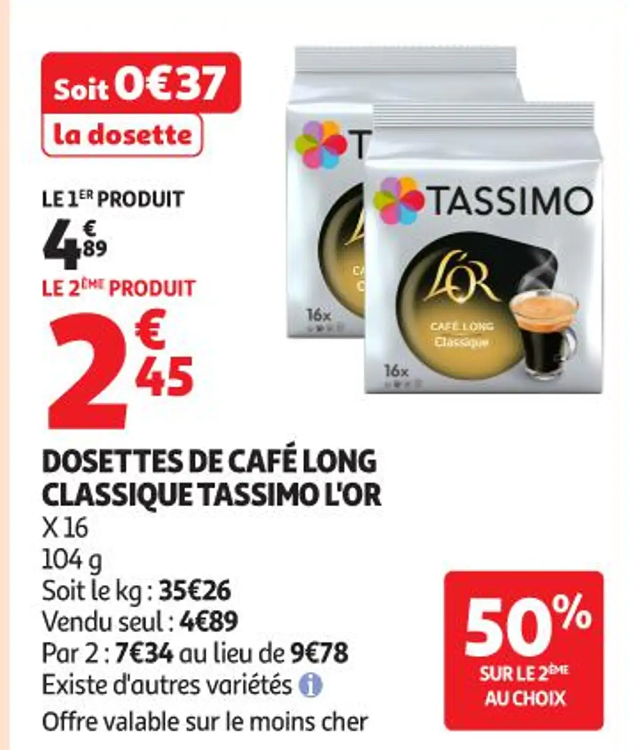 DOSETTES DE CAFÉ LONG CLASSIQUE TASSIMO L'OR