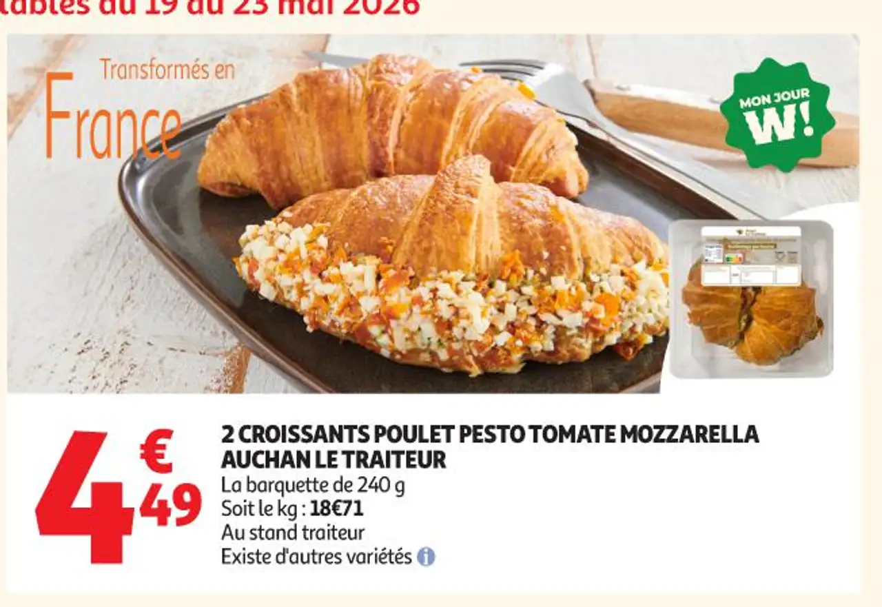 2 CROISSANTS POULET PESTO TOMATE MOZZARELLA AUCHAN LE TRAITEUR