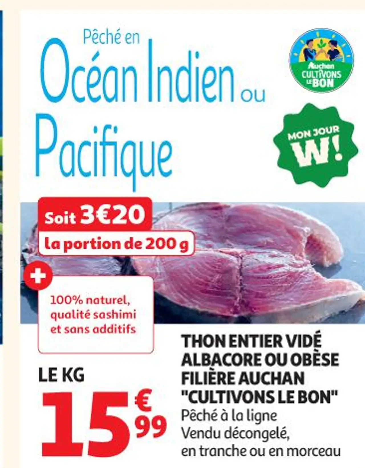 THON ENTIER VIDÉ ALBACORE OU OBÈSE FILIÈRE AUCHAN