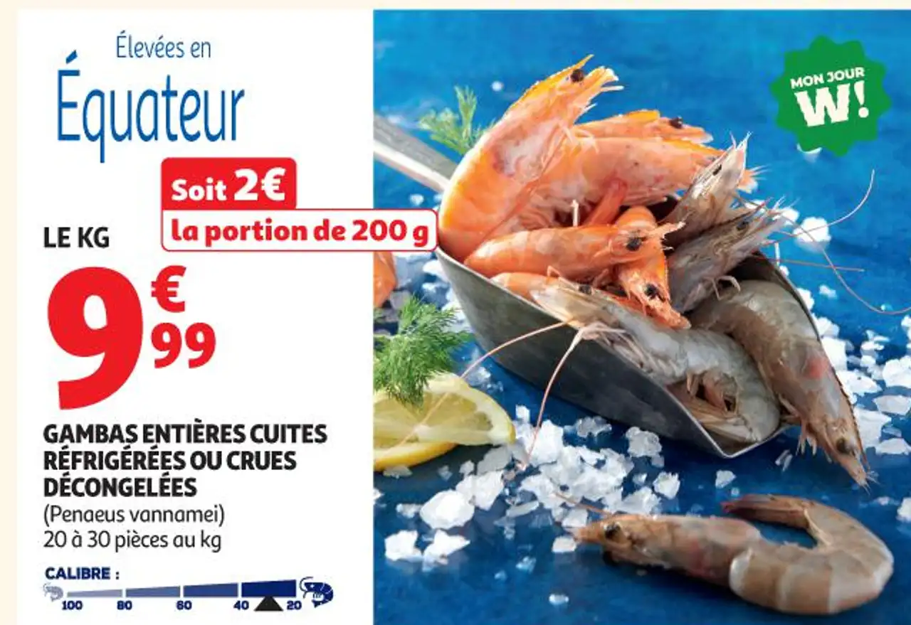 GAMBAS ENTIÈRES CUITES RÉFRIGÉRÉES OU CRUES DÉCONGELÉES