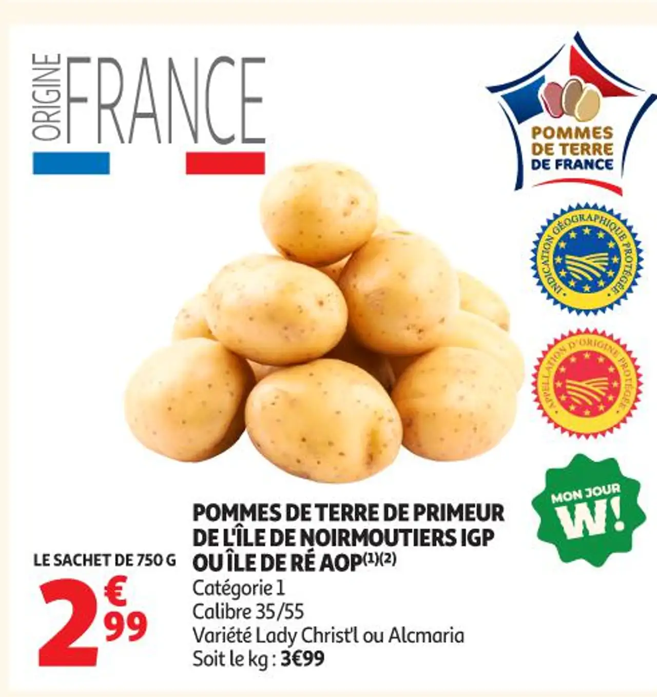 POMMES DE TERRE DE PRIMEUR DE L'ÎLE DE NOIRMOUTIERS IGP OU ÎLE DE RÉ AOP