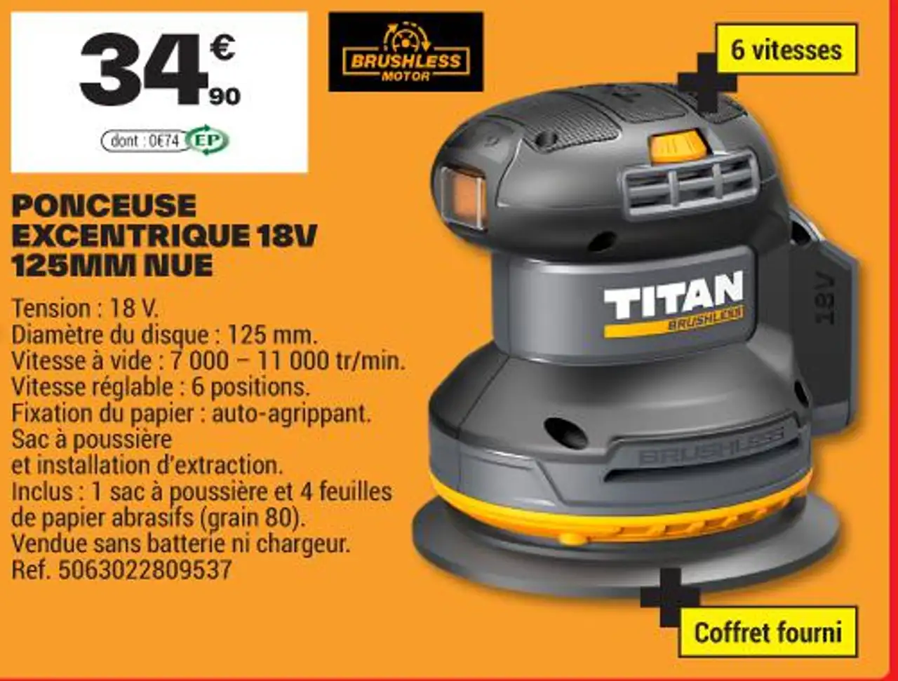 TITAN PONCEUSE EXCENTRIQUE 18V 125MM NUE
