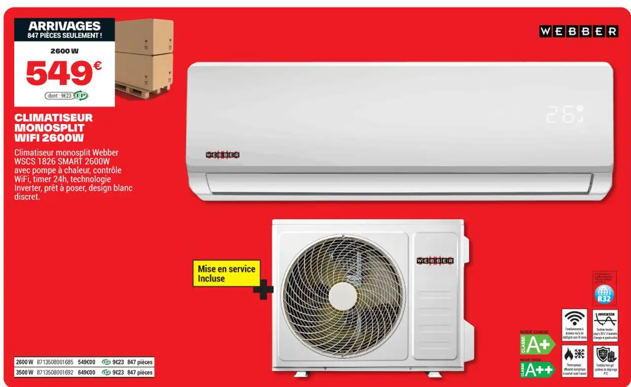 CLIMATISEUR MONOSPLIT WIFI 2600W Webber