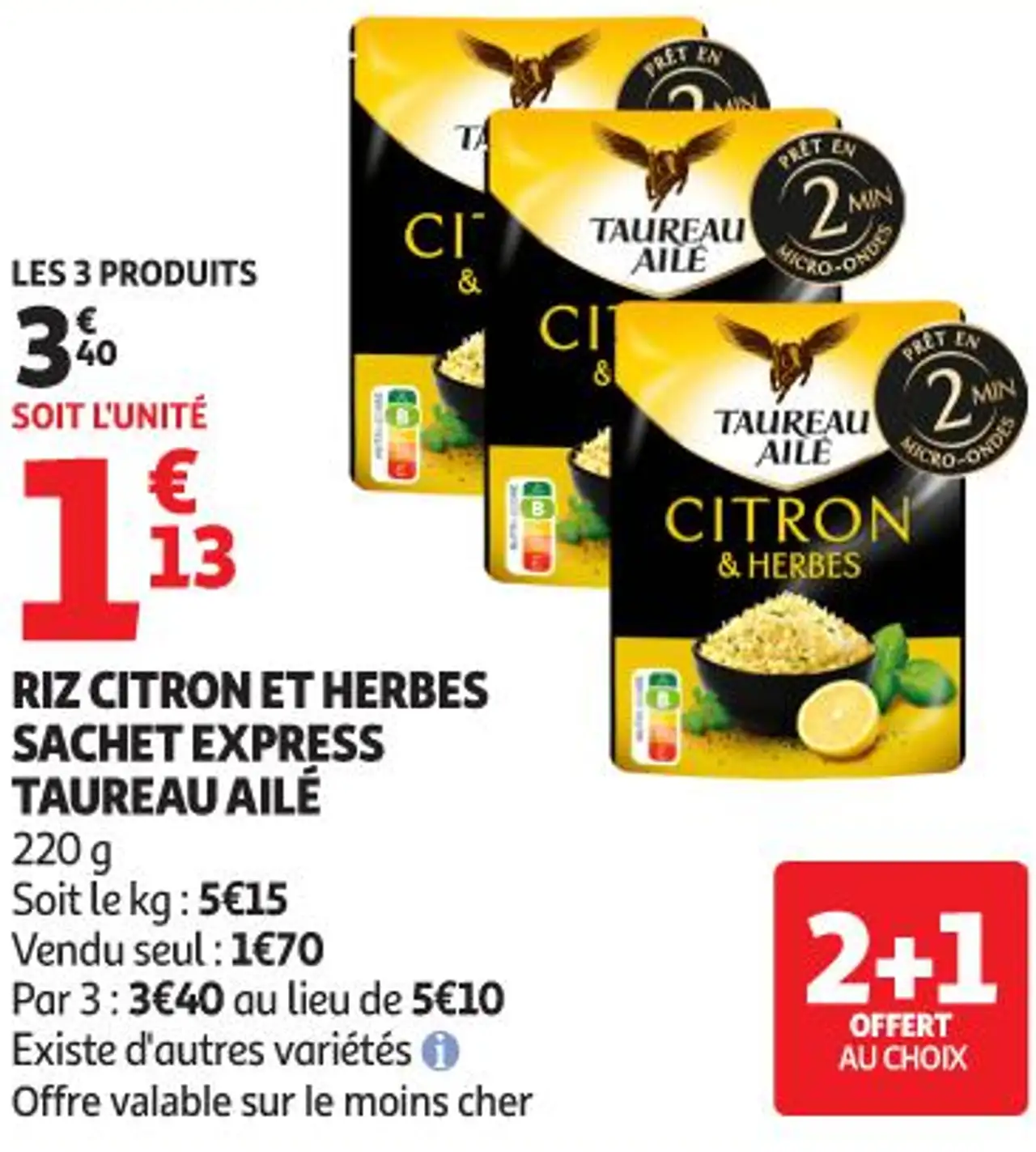 RIZ CITRON ET HERBES SACHET EXPRESS TAUREAU AILÉ