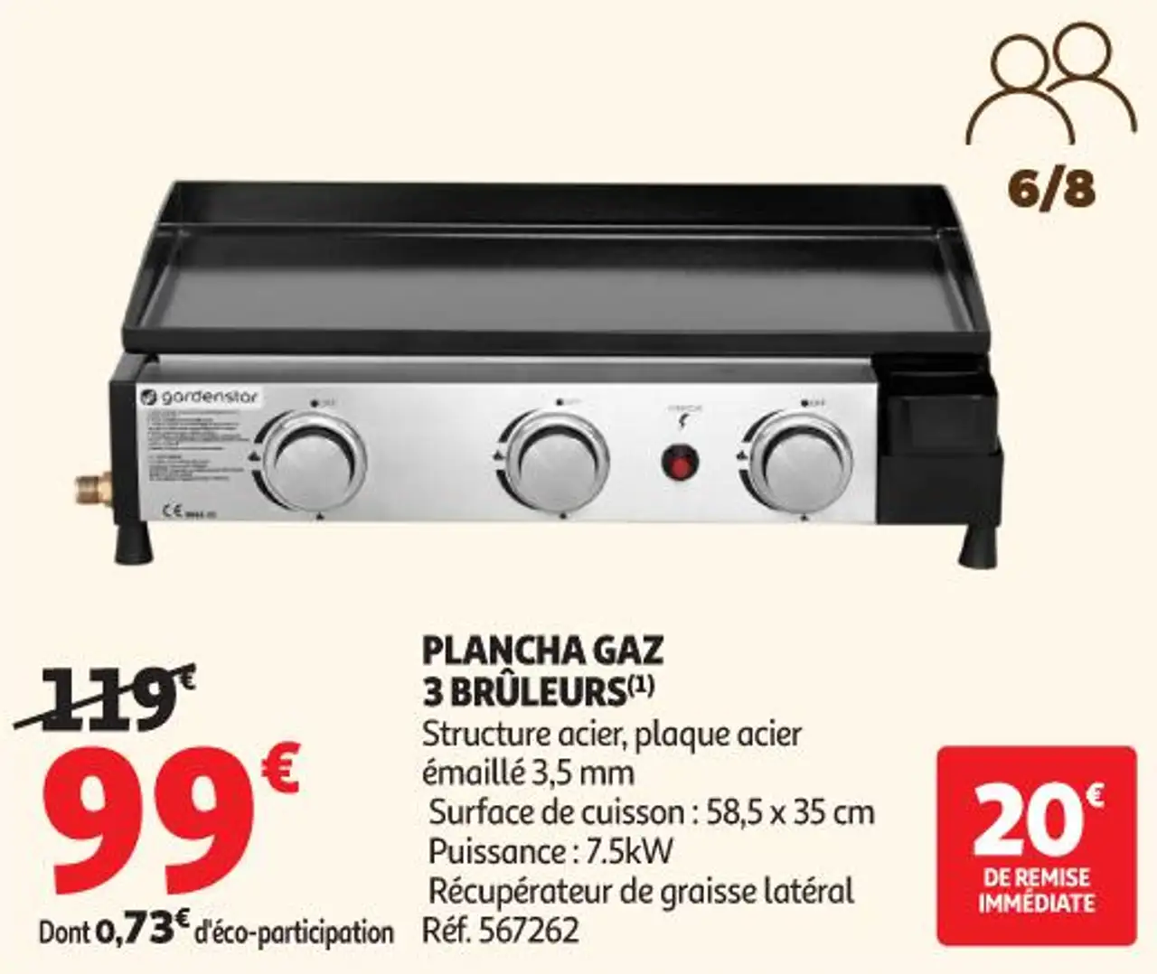 Plancha gaz 3 brûleurs