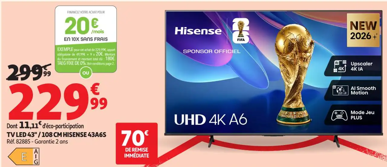 TV LED 43" / 108 CM HISENSE 43A6S
