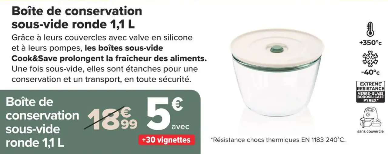 PYREX Boîte de conservation sous-vide ronde 1,1 L