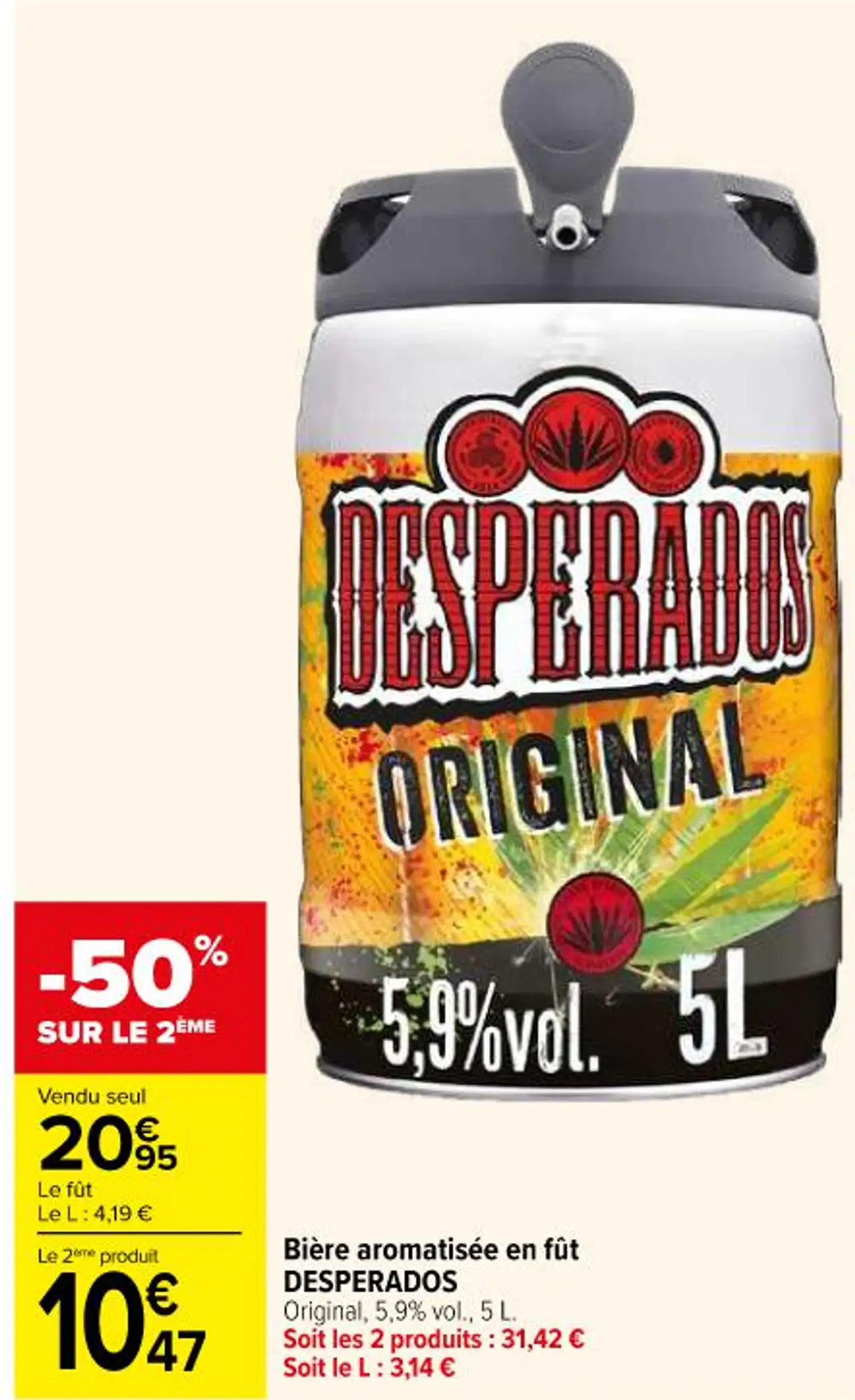 Bière aromatisée en fût DESPERADOS Original, 5,9% vol., 5 L.
