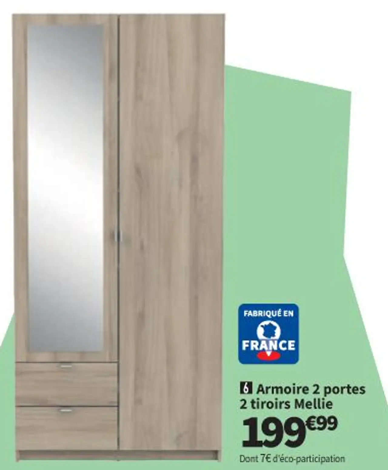 Armoire 2 portes 2 tiroirs Mellie