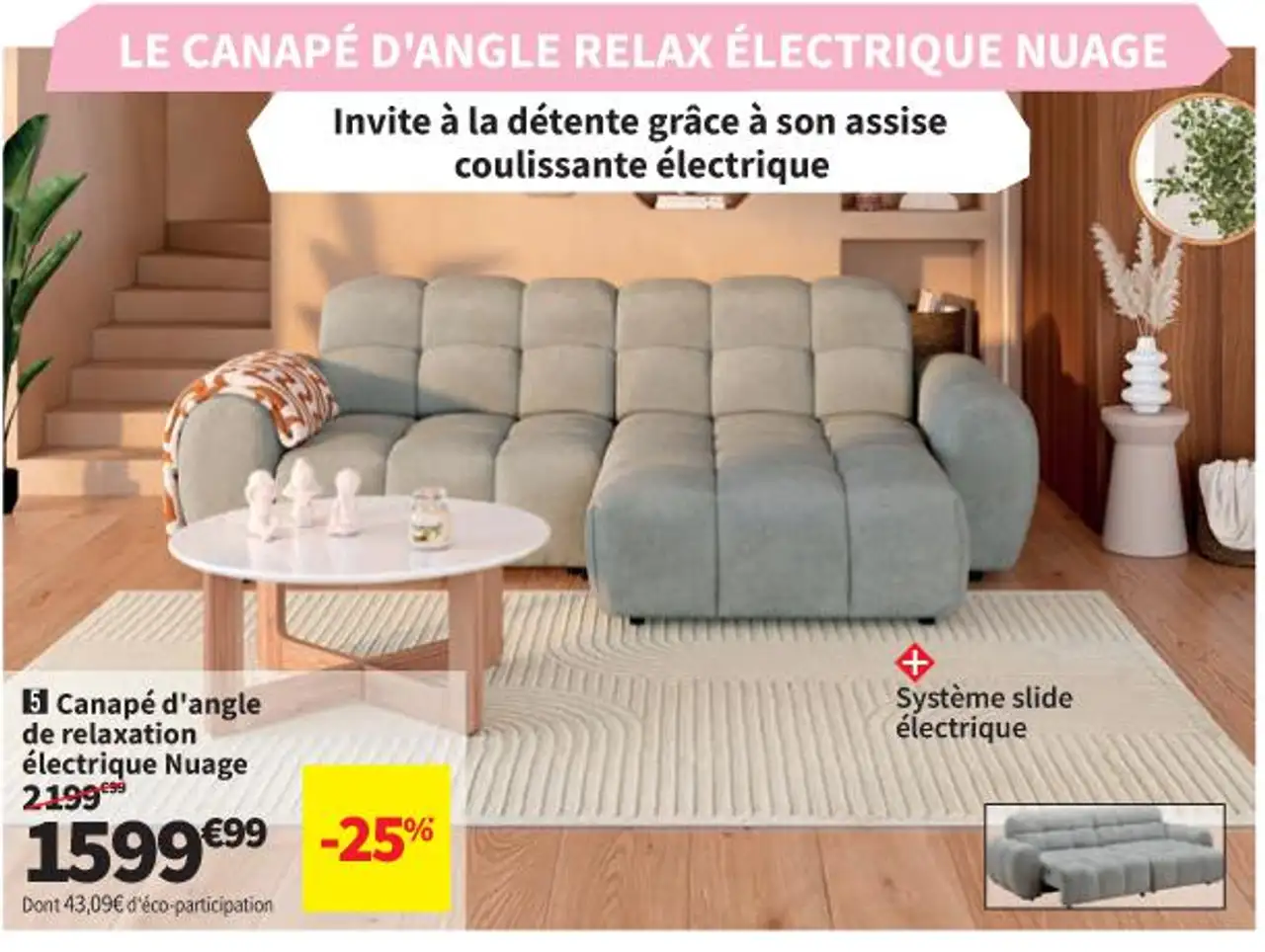 Canapé d'angle de relaxation électrique Nuage