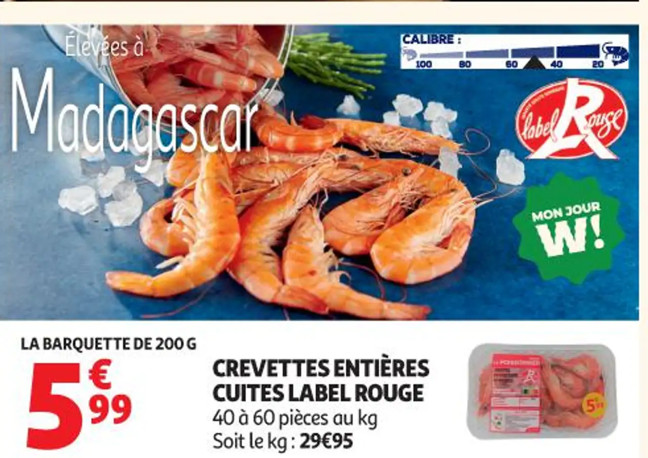 Crevettes entières cuites Label Rouge