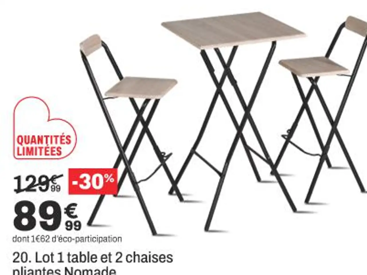 20. Lot 1 table et 2 chaises pliantes Nomade