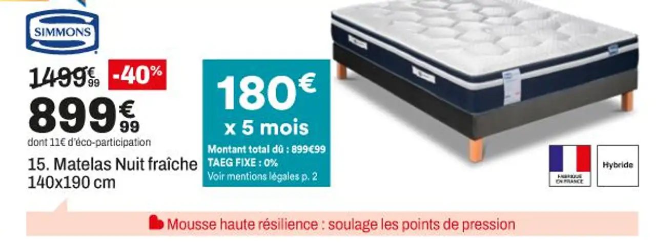 Simmons 15. Matelas Nuit fraîche 140x190 cm