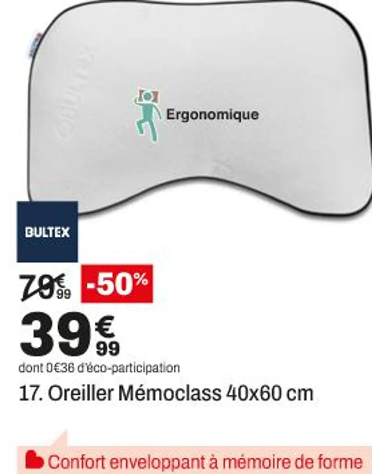 Bultex 17. Oreiller Mémoclass 40x60 cm