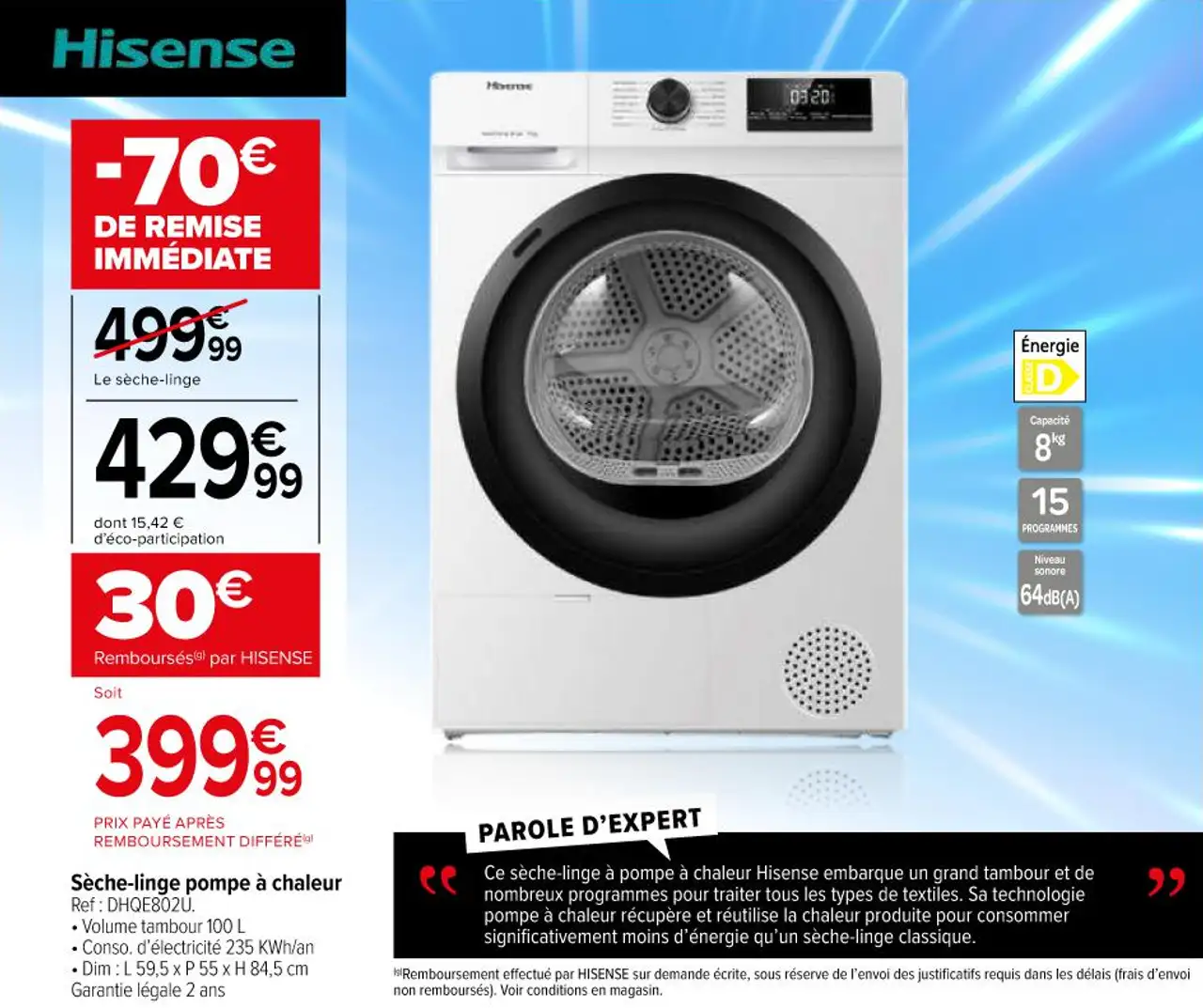 Sèche-linge pompe à chaleur Hisense DHQE802U