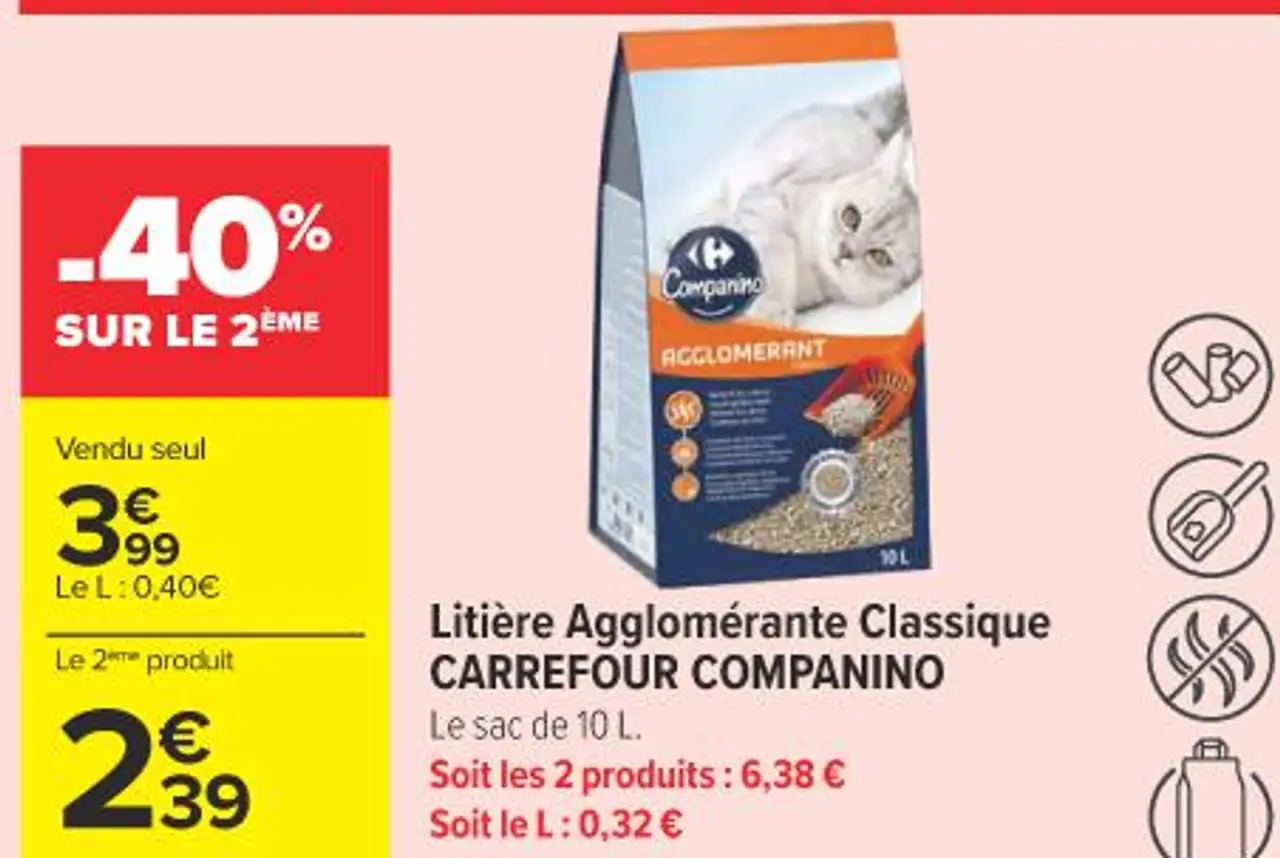 Litière Agglomérante Classique CARREFOUR COMPANINO