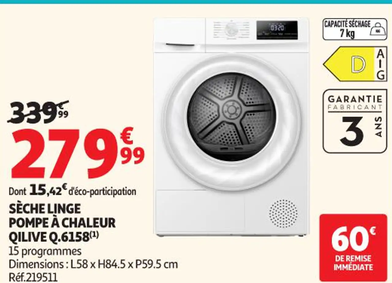 Sèche linge pompe à chaleur Qilive Q.6158