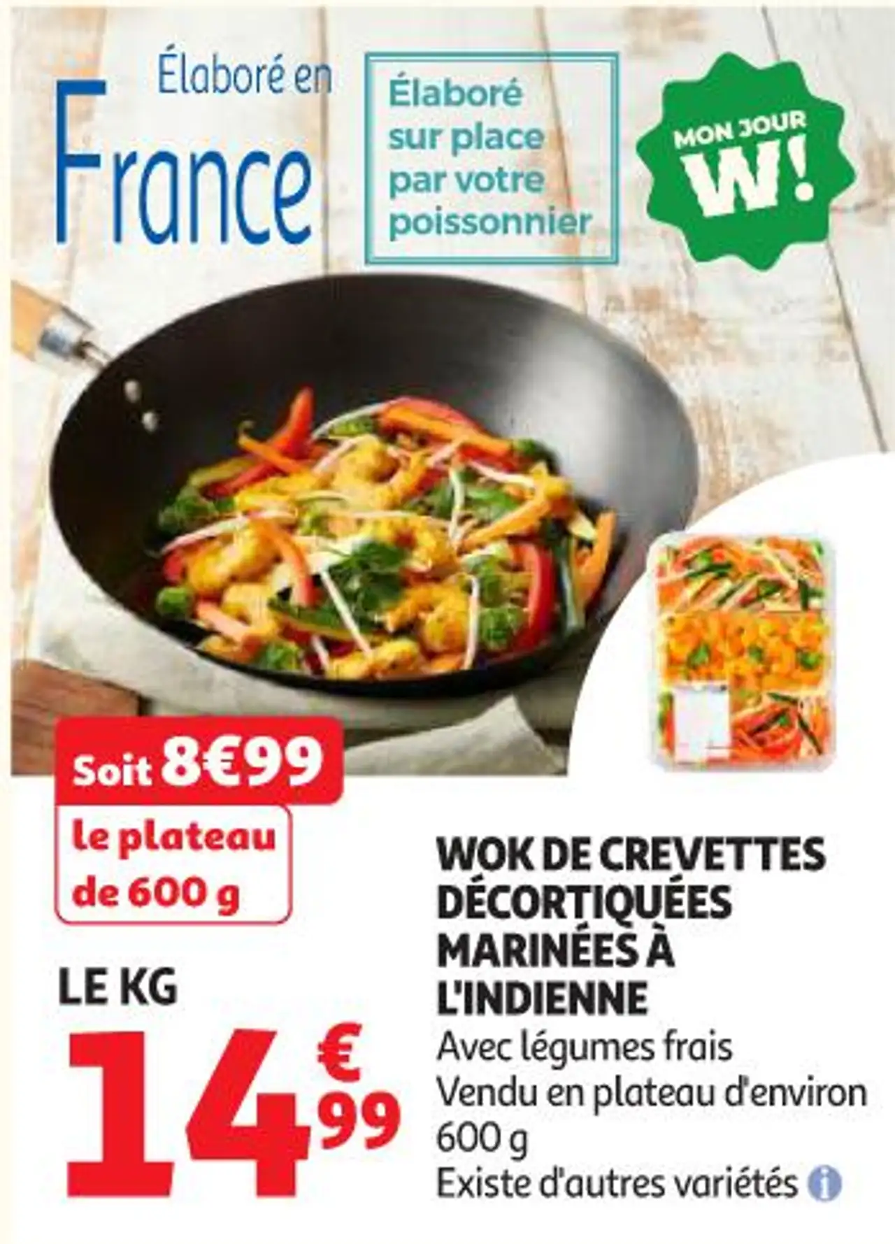 WOK DE CREVETTES DÉCORTIQUÉES MARINÉES À L'INDIENNE
