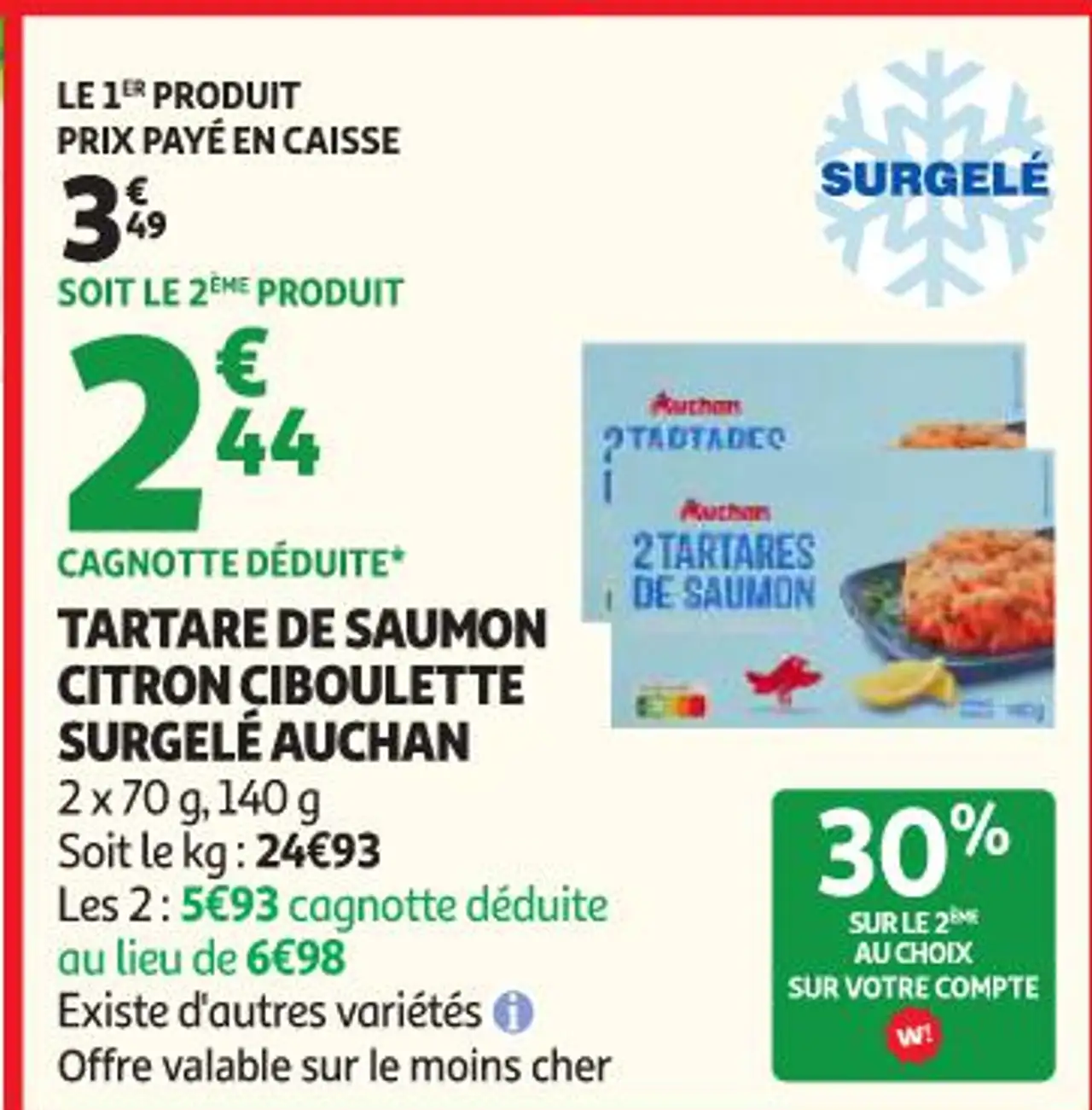 TARTARE DE SAUMON CITRON CIBOULETTE SURGELE AUCHAN