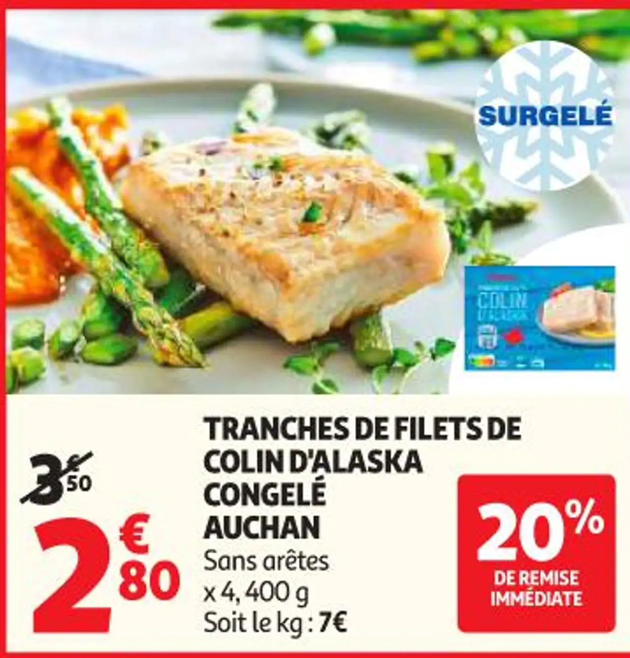 TRANCHES DE FILETS DE COLIN D'ALASKA CONGELE AUCHAN