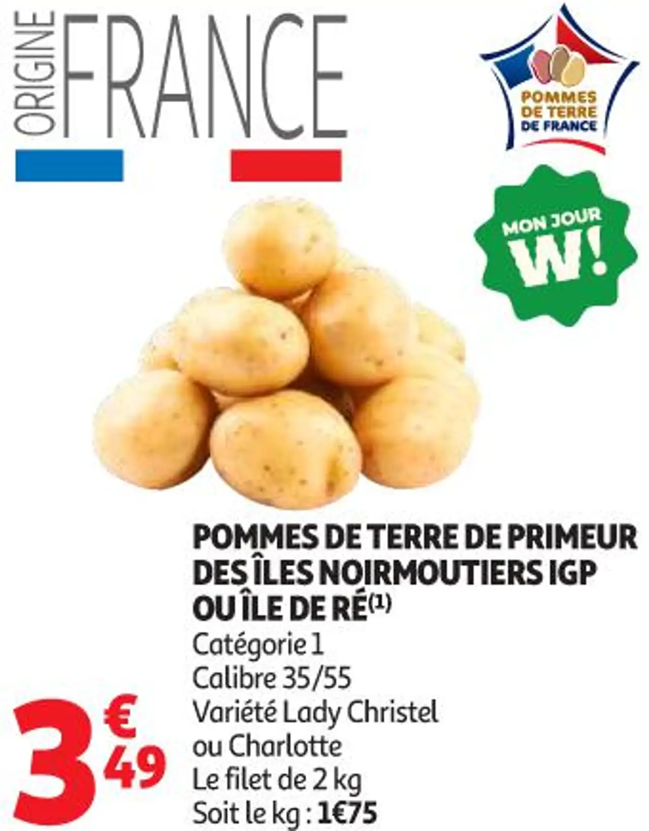 Pommes de terre de primeur des îles Noirmoutiers IGP ou île de Ré