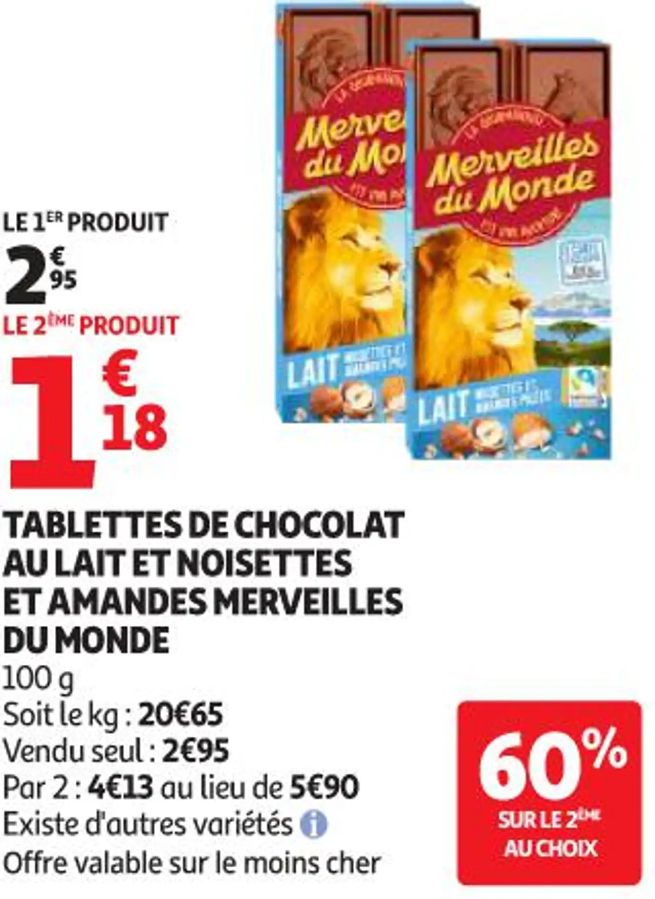 TABLETTES DE CHOCOLAT AU LAIT ET NOISETTES ET AMANDES MERVEILLES DU MONDE