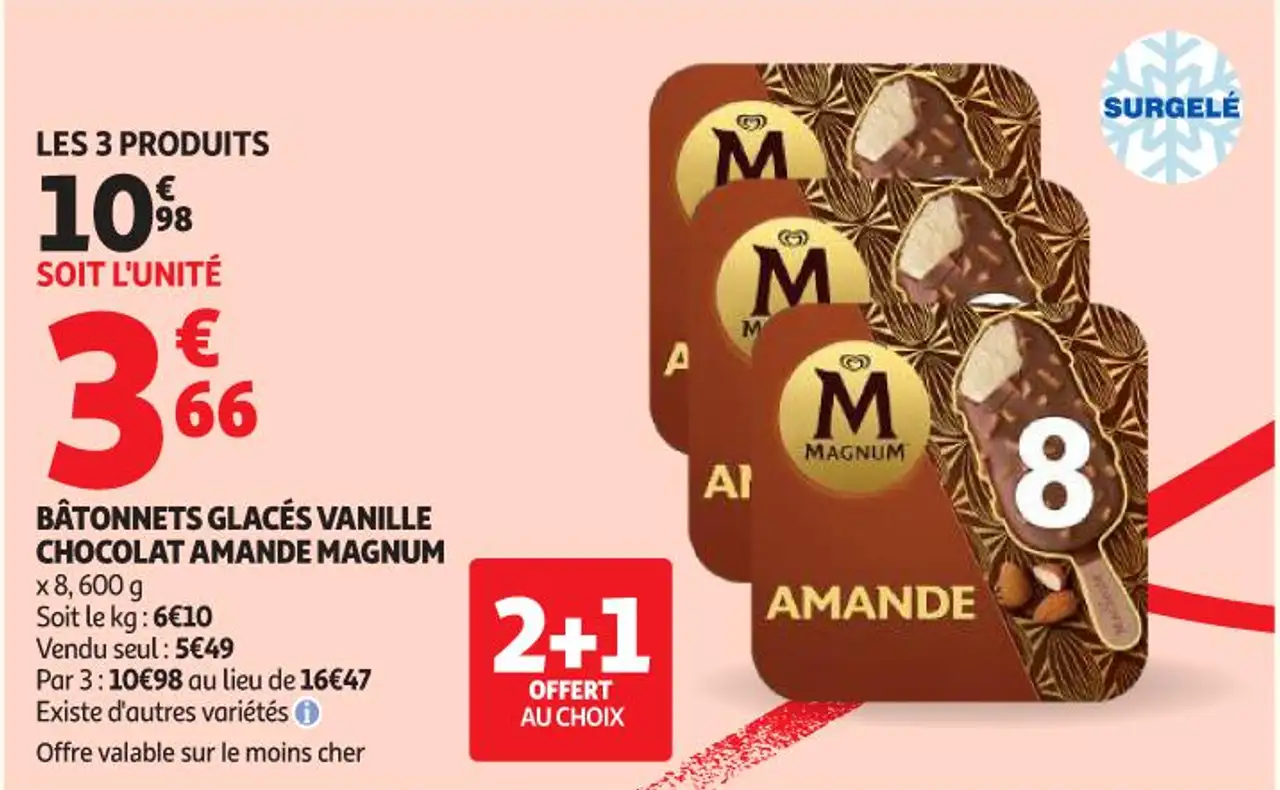 Batonnets glaces vanille chocolat amande MAGNUM