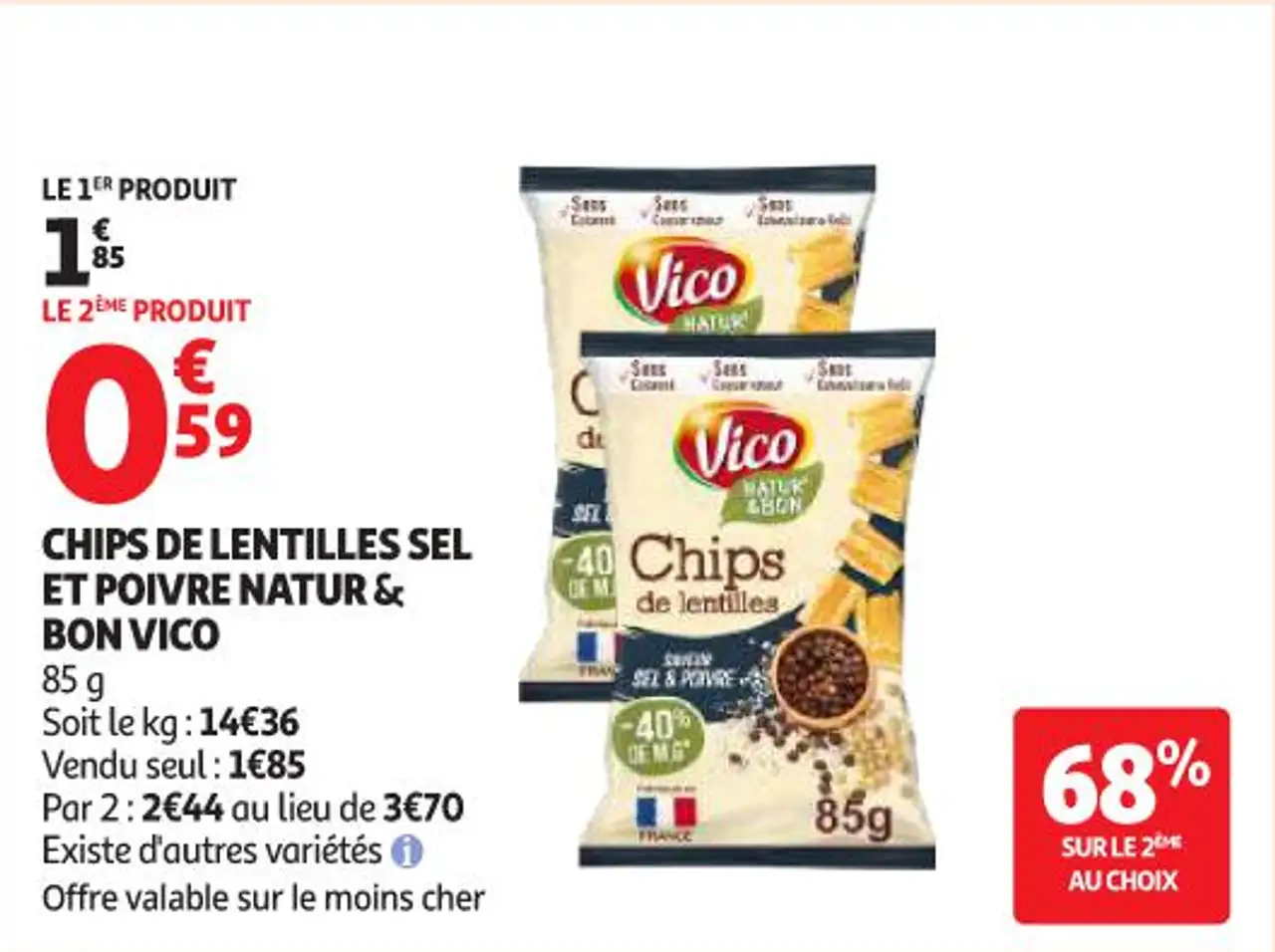 CHIPS DE LENTILLES SEL ET POIVRE NATUR & BON VICO