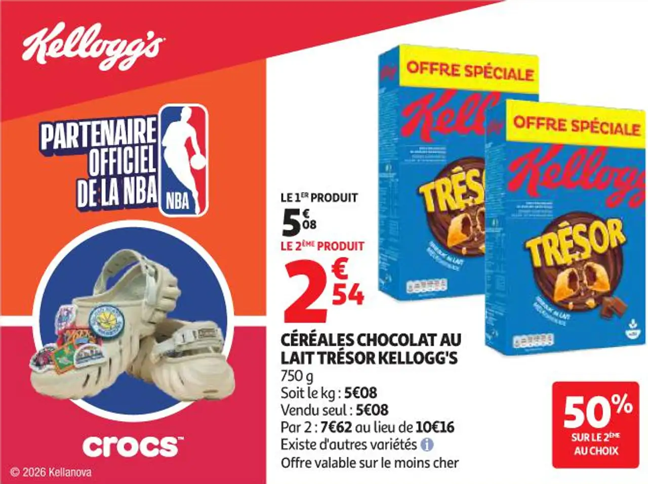 Céréales chocolat au lait Trésor Kellogg's