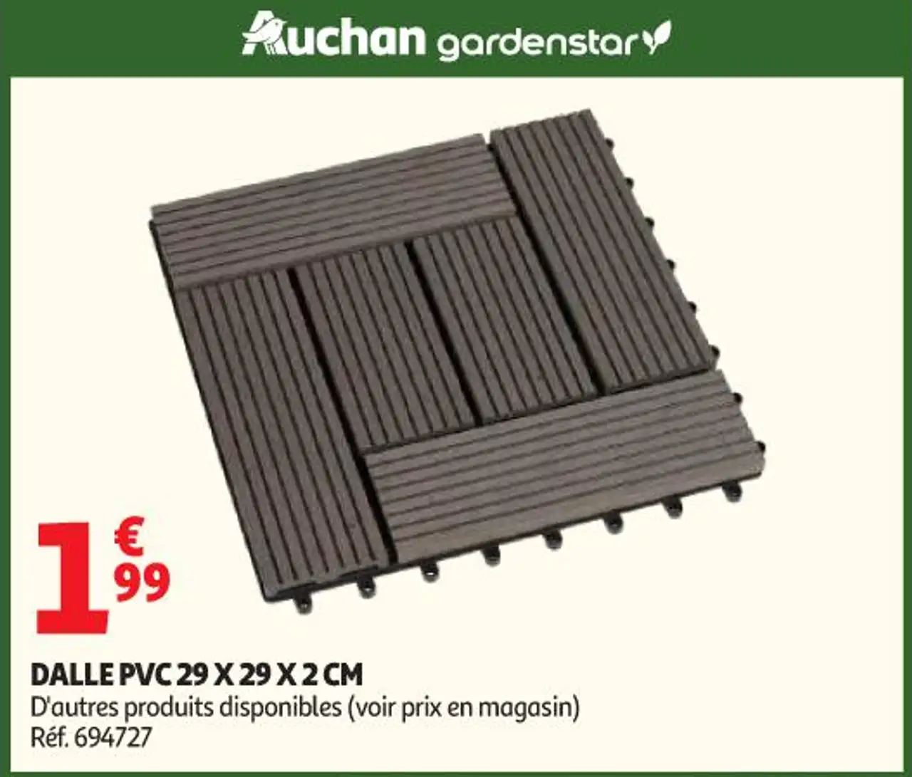 Auchan gardenstar DALLE PVC 29 X 29 X 2 CM