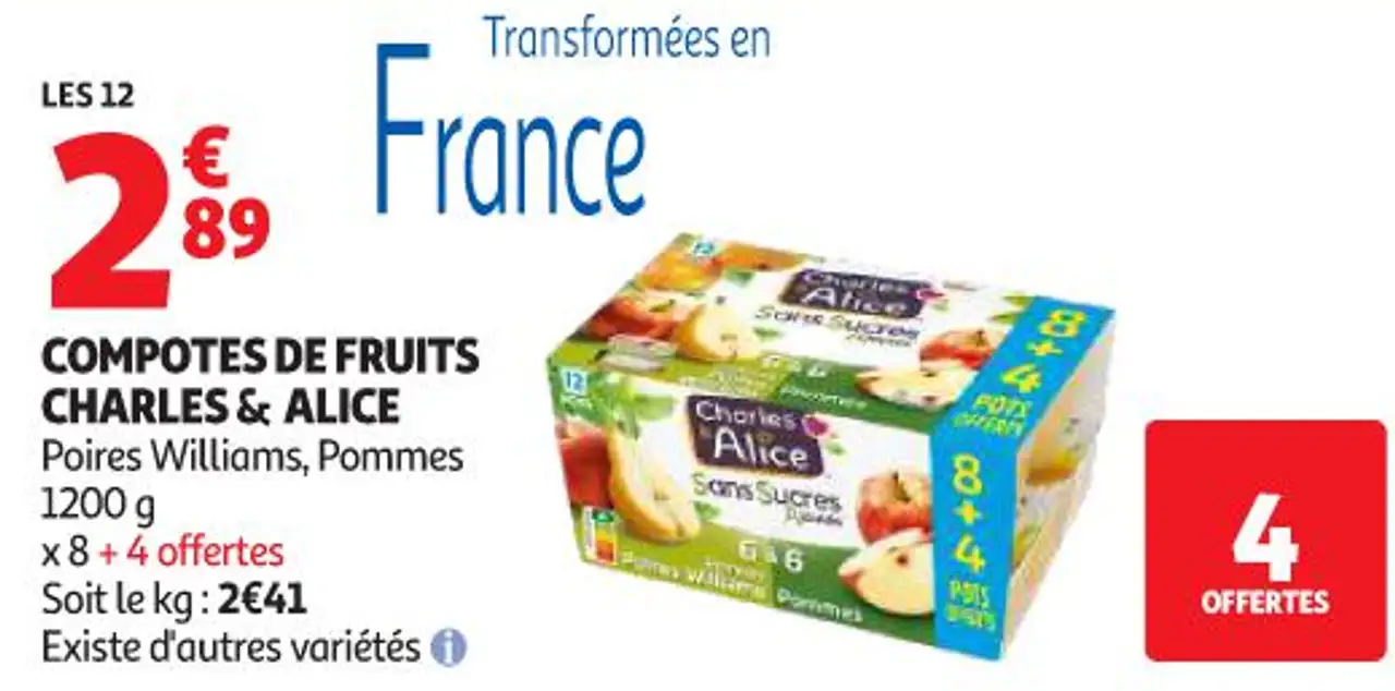 Compotes de fruits Charles & Alice Poires Williams, Pommes