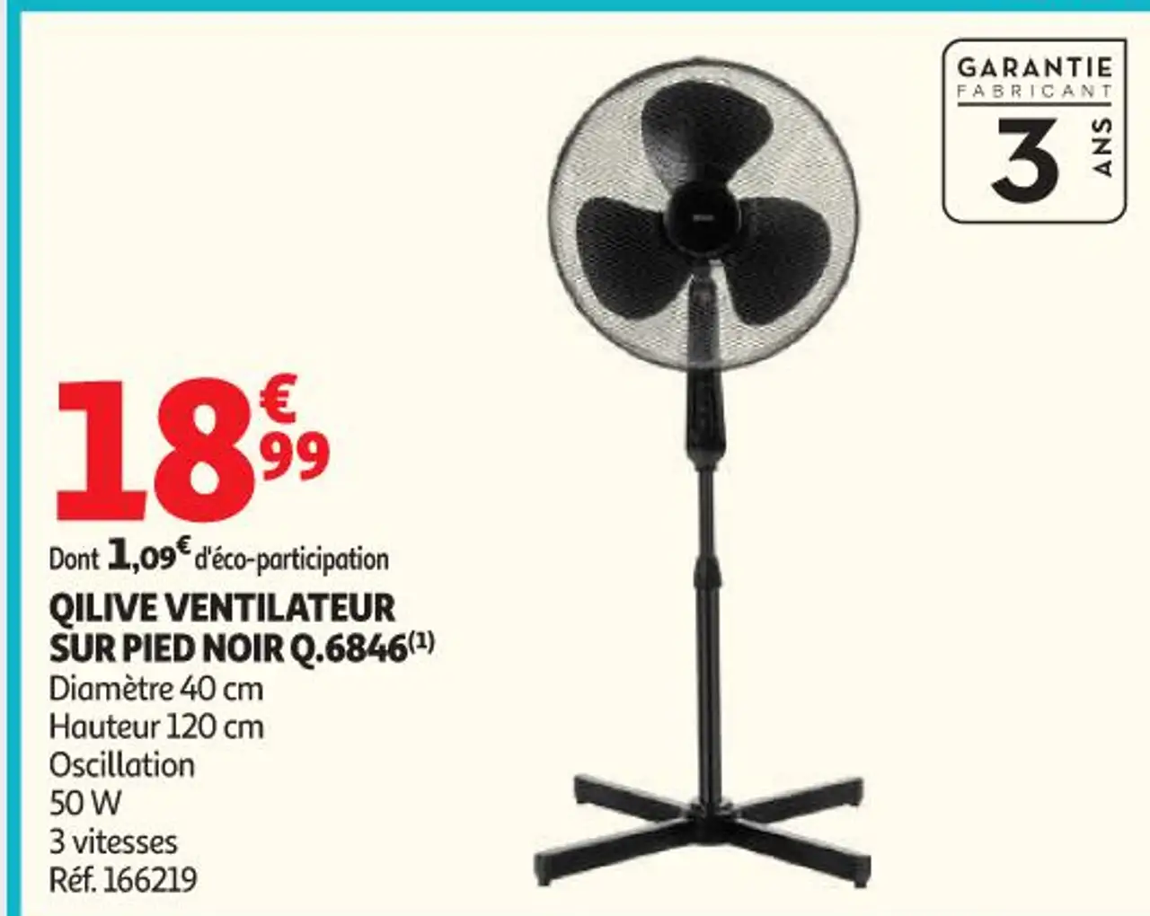 Qilive Ventilateur sur pied noir Q.6846