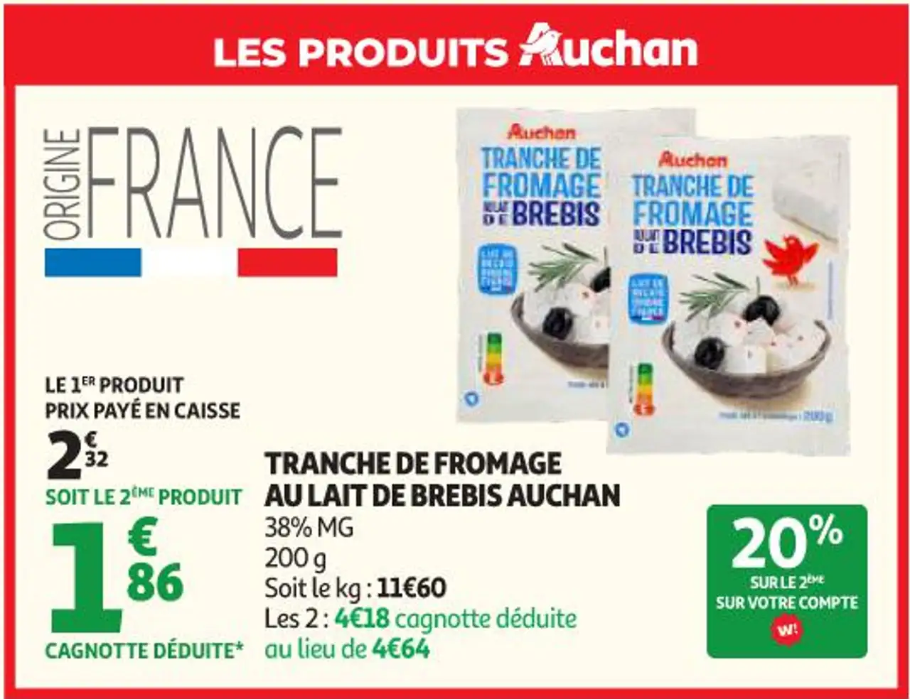 Tranche de fromage au lait de brebis Auchan