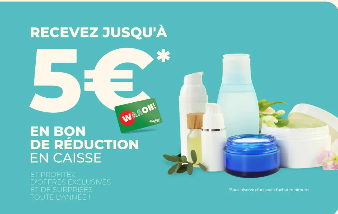 Jusqu'à 5€ en bon de réduction en caisse dans votre espace parapharmacie