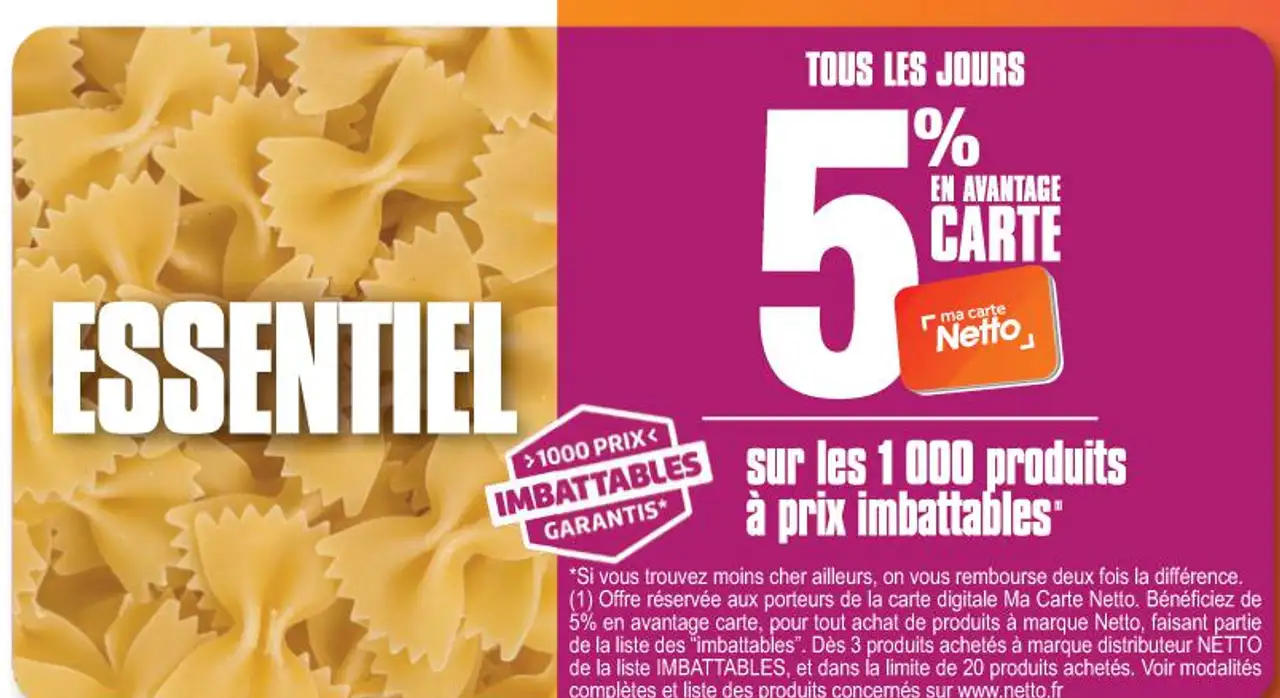Essentiel Netto 5% en avantage carte sur les 1 000 produits à prix imbattables